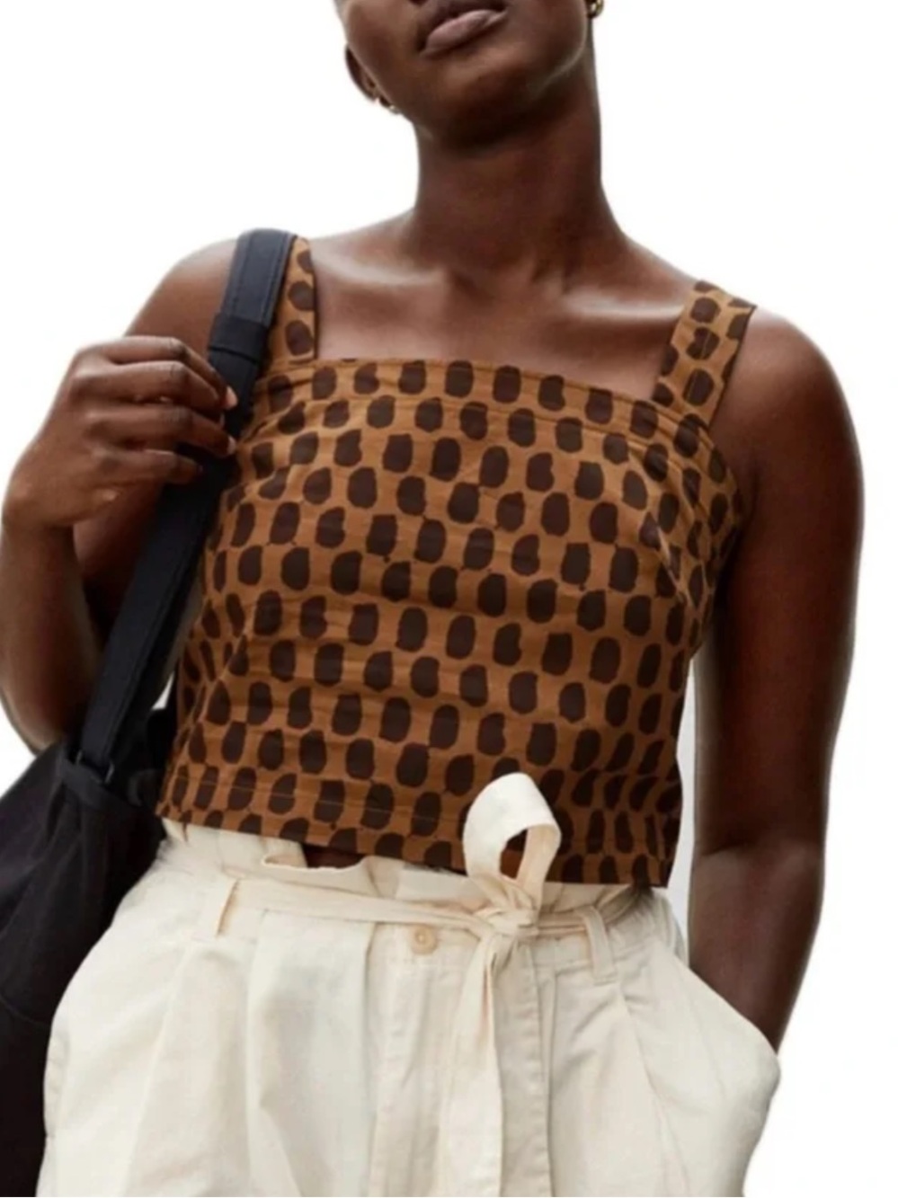 Everlane Brown Printed Square-Neck Crop Top